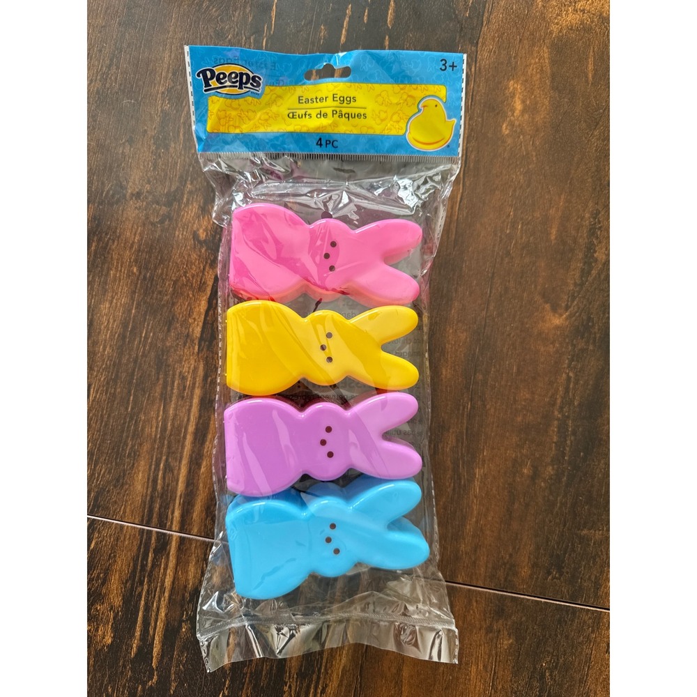 Peeps Easter Eggs 4 Pack Bunny Shaped Plastic Multi Color Pink Yellow Blue